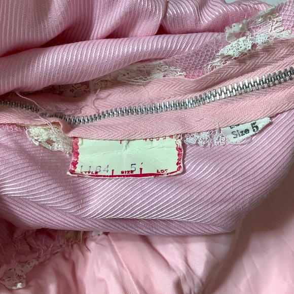 Vintage 1960s Sleeveless Pink Tiered White Lace Empire Waist Dress XXS - Picture 6 of 6